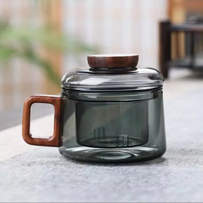 Glass Tea Infuser Cup with Walnut-Handle & Coaster
