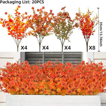 UV-Resistant Artificial Fall Flowers – 20PCS Set