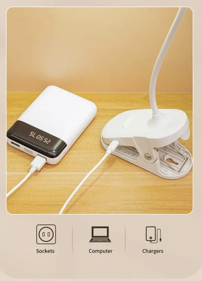 LED Clip Desk Lamp with USB Rechargeable & Touch Dimming