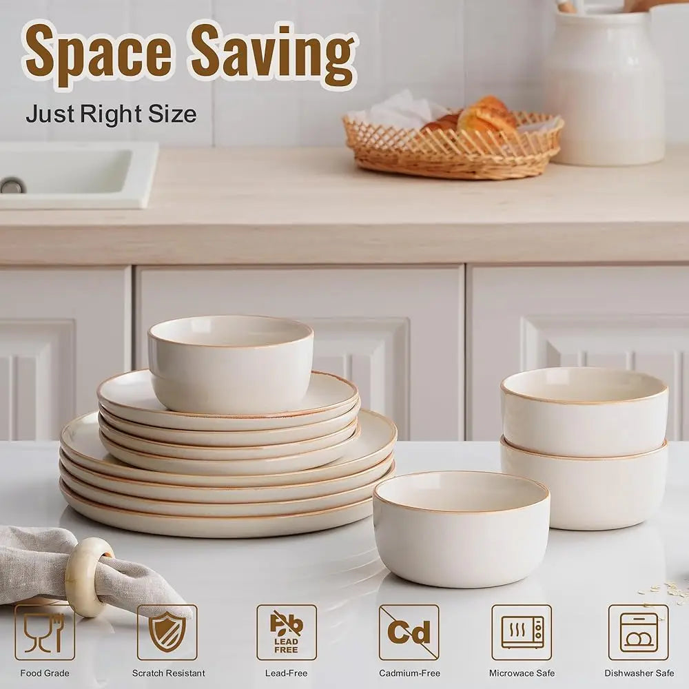 Handmade Reactive Glaze Dinnerware Set – Service for 4 (Plates & Bowls)