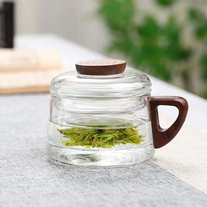 Glass Tea Infuser Cup with Walnut-Handle & Coaster