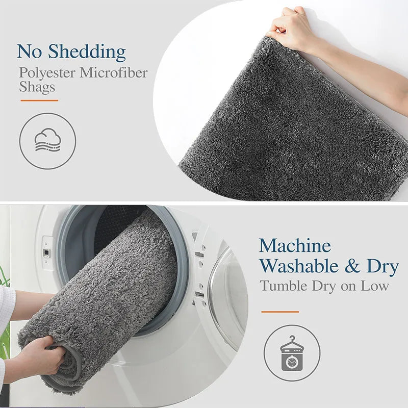 Plush Microfiber Non-Slip Bathroom Mat Set