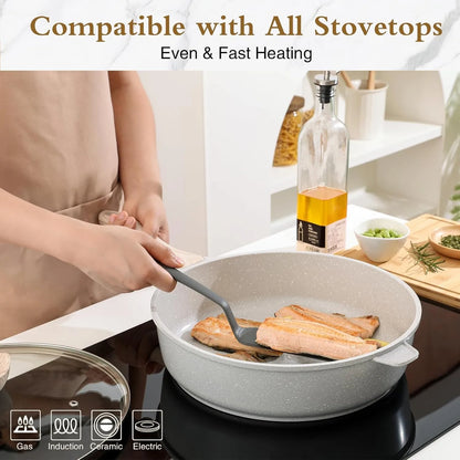 12″ Nonstick Ceramic Deep Frying Pan with Lid – 5 QT