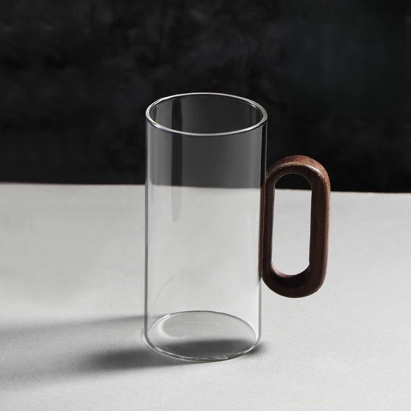 Minimal Borosilicate Glass Cup with Wooden Handle – 120 ml & 360 ml