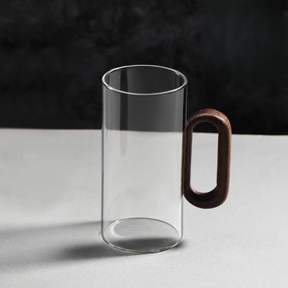 Minimal Borosilicate Glass Cup with Wooden Handle – 120 ml & 360 ml