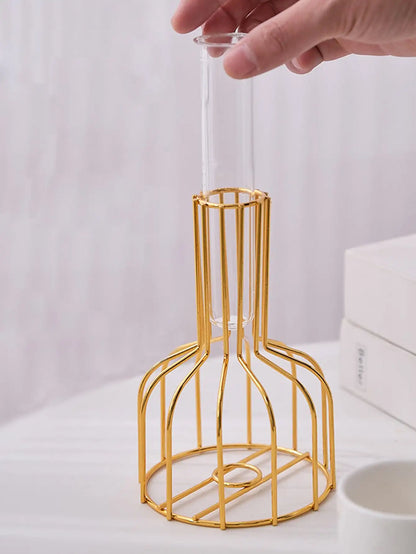 Gold Wrought Iron Test Tube Vase – Modern Decorative Hydroponic Container