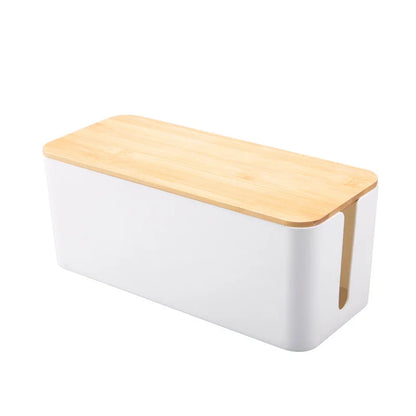 Wood-Style Cable Management Box for Power Strip & Wire Storage