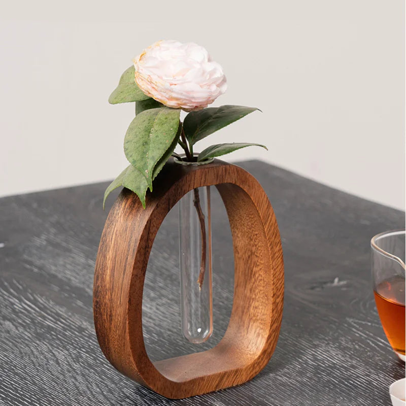 Solid Wood & Glass Mini Flower Vase