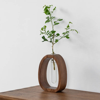 Solid Wood & Glass Mini Flower Vase