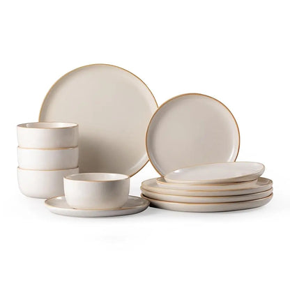 Handmade Reactive Glaze Dinnerware Set – Service for 4 (Plates & Bowls)