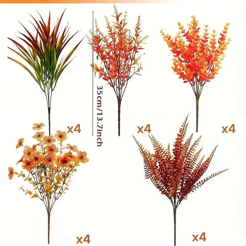 UV-Resistant Artificial Fall Flowers – 20PCS Set