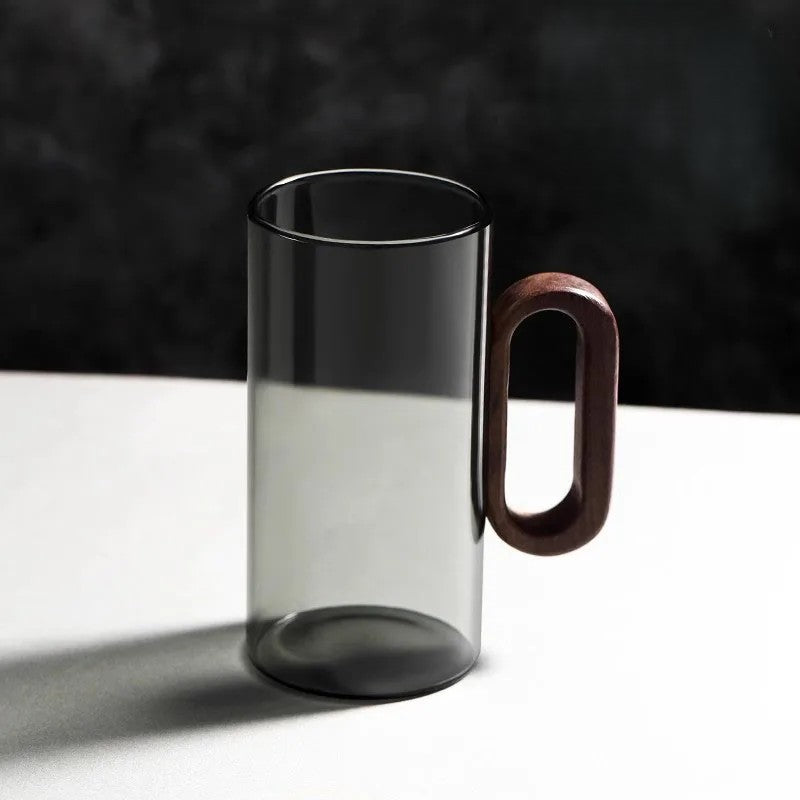 Minimal Borosilicate Glass Cup with Wooden Handle – 120 ml & 360 ml