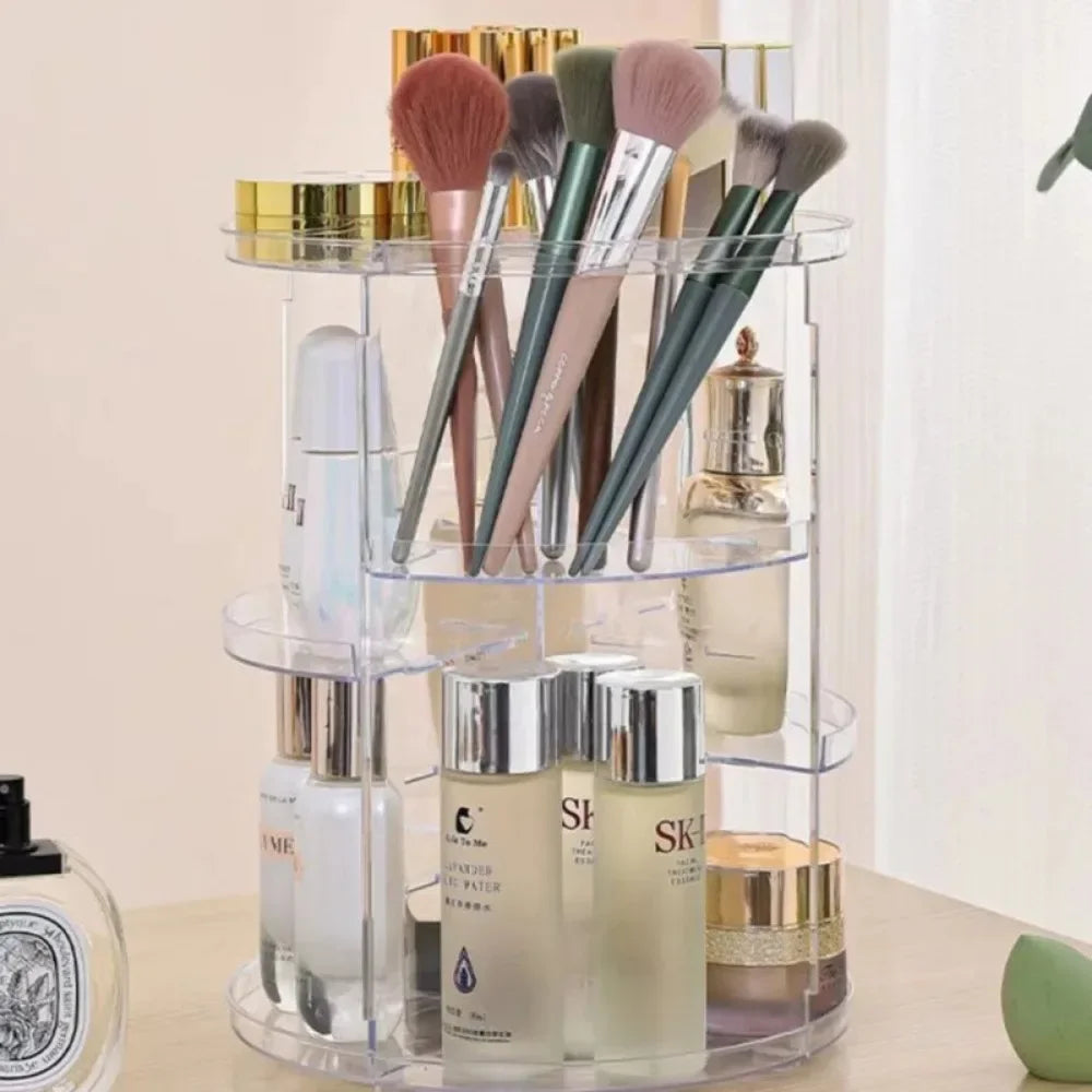 360° Rotating Acrylic Makeup & Skincare Organizer Carousel