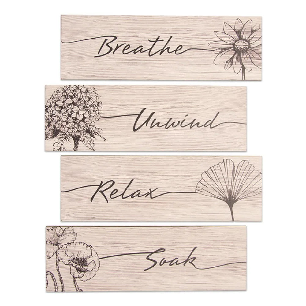 Wooden Floral Wall Art – Set of 4 Decorative Hanging Signs