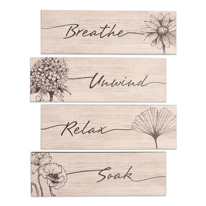 Wooden Floral Wall Art – Set of 4 Decorative Hanging Signs