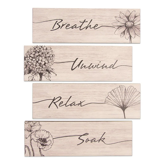 Wooden Floral Wall Art – Set of 4 Decorative Hanging Signs