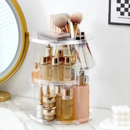 360° Rotating Acrylic Makeup & Skincare Organizer Carousel