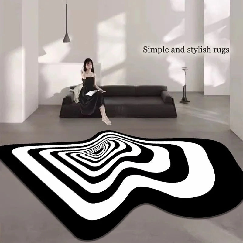 Modern Irregular Black & White Rug