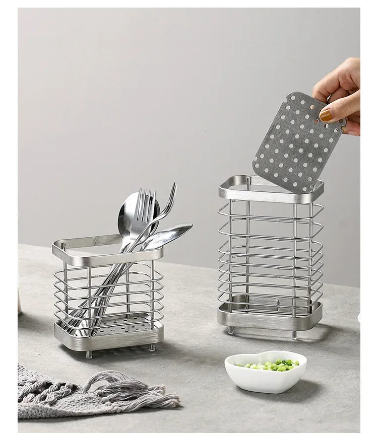 Porta-Talheres Suspenso em Aço Inox com Drenagem