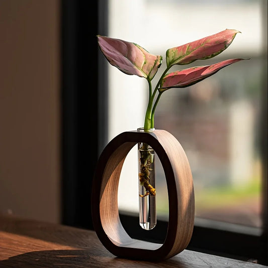 Solid Wood & Glass Mini Flower Vase